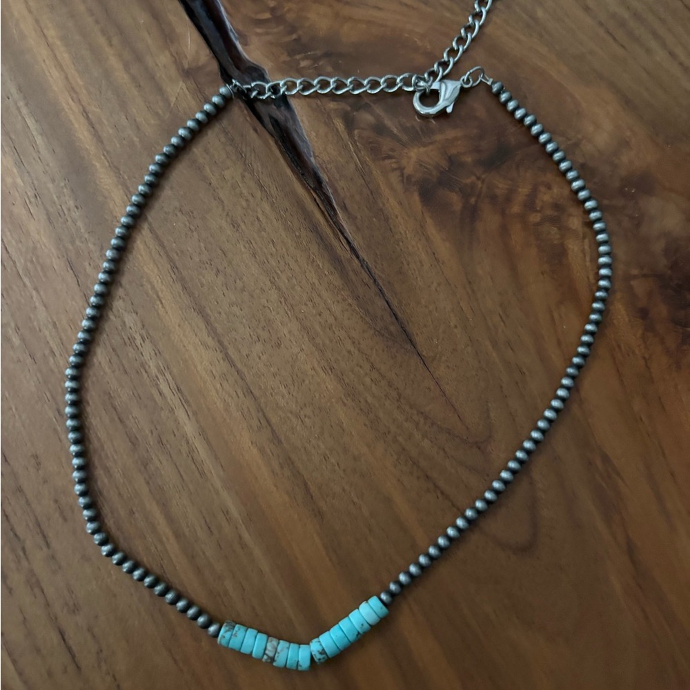 Silver and Turquoise Beaded Necklace